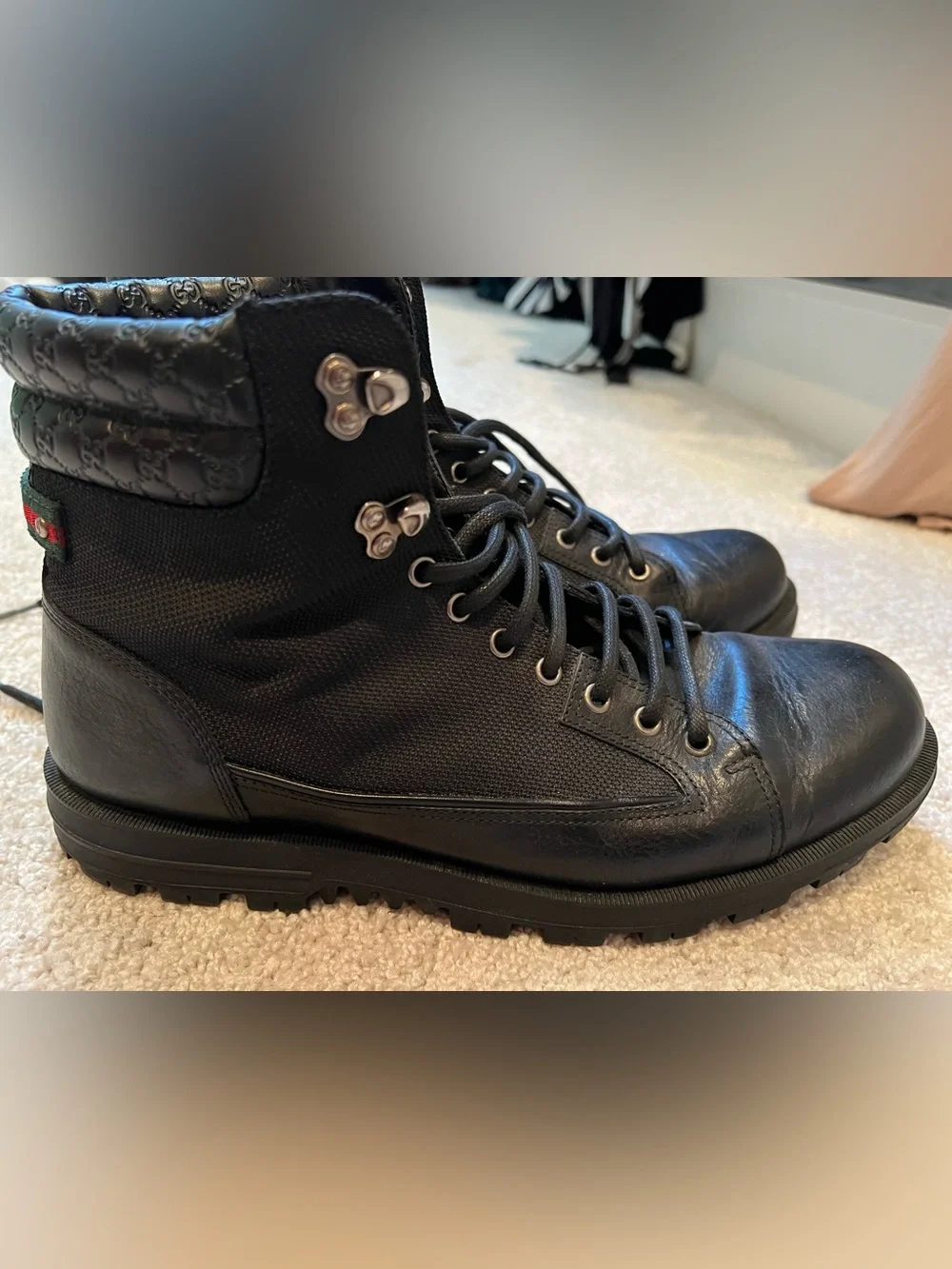 Gucci Black Quilted Leather Lace-Up Boots